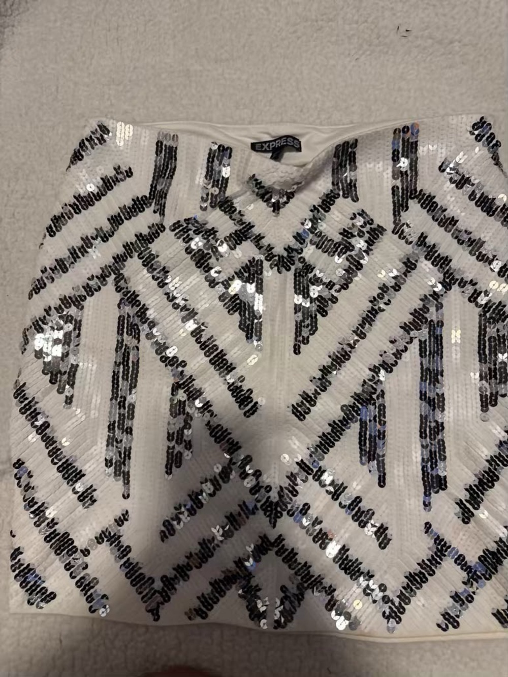 Express White Silver Geometric Sequin Mini Skirt Art Deco Party Women’s Small